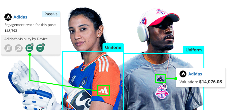 A marketing graphic for Blinkfire Analytics, featuring two athletes next to data points on sponsorship assets, and a call to action to Book a demo.