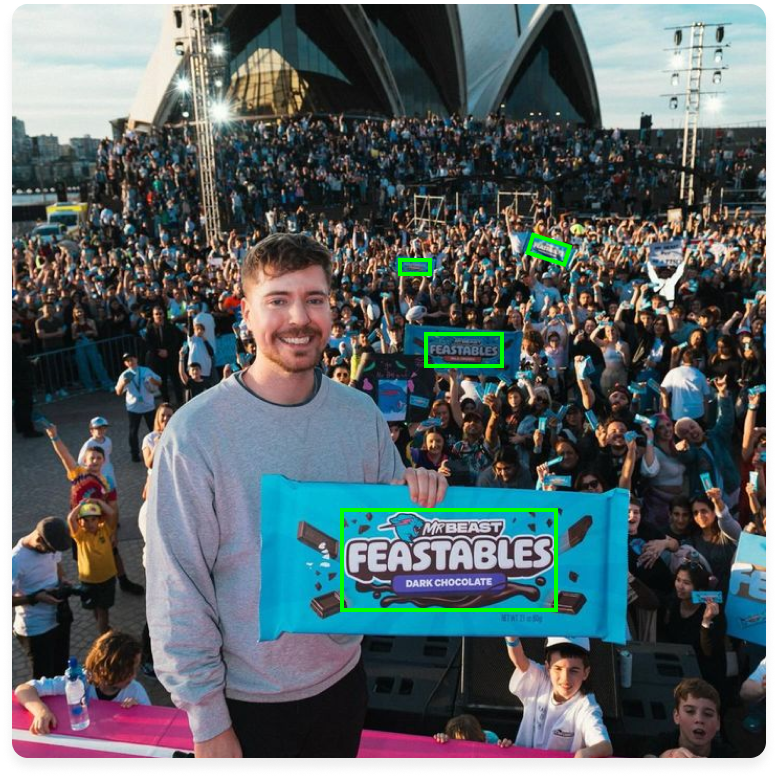 A graphic for Blinkfire's influencer and athlete tracking, showing a crowd and a person holding a branded chocolate bar.