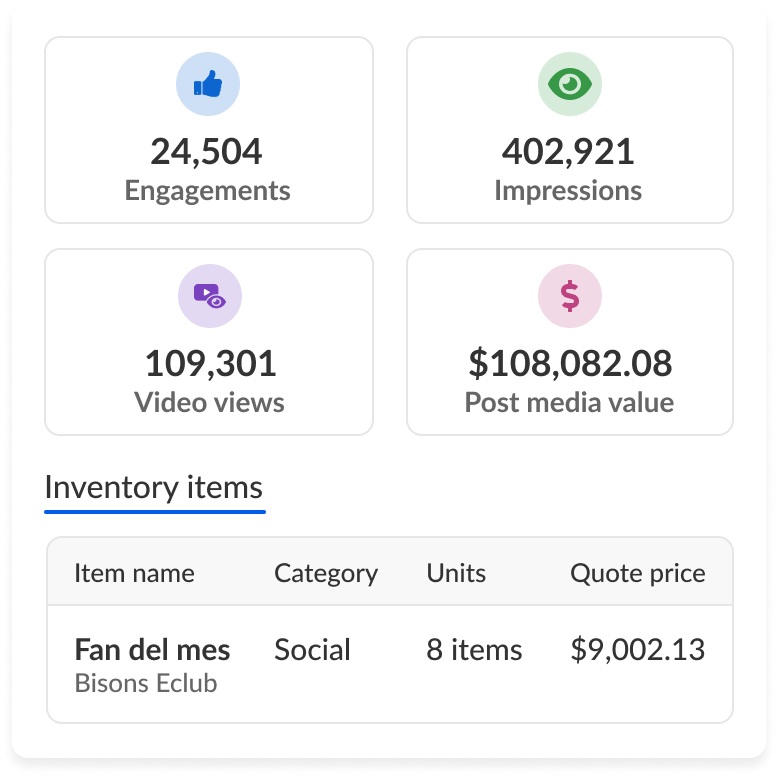 A user interface from Blinkfire for pricing and activation, showing a table of inventory items with their quotes and prices.